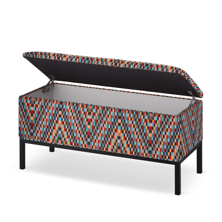 patterned bench with storage for the hallway