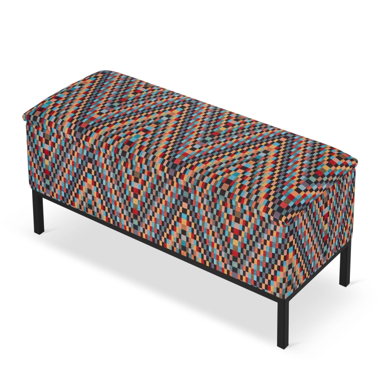patterned bench with storage for the hallway