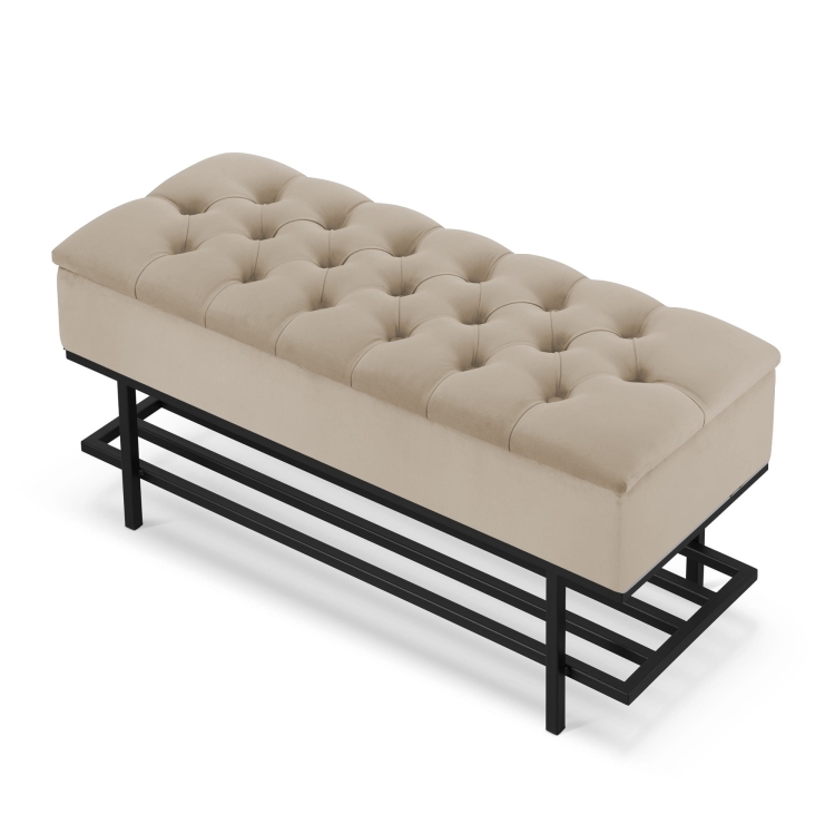 Latte bench with quilted seat and metal frame