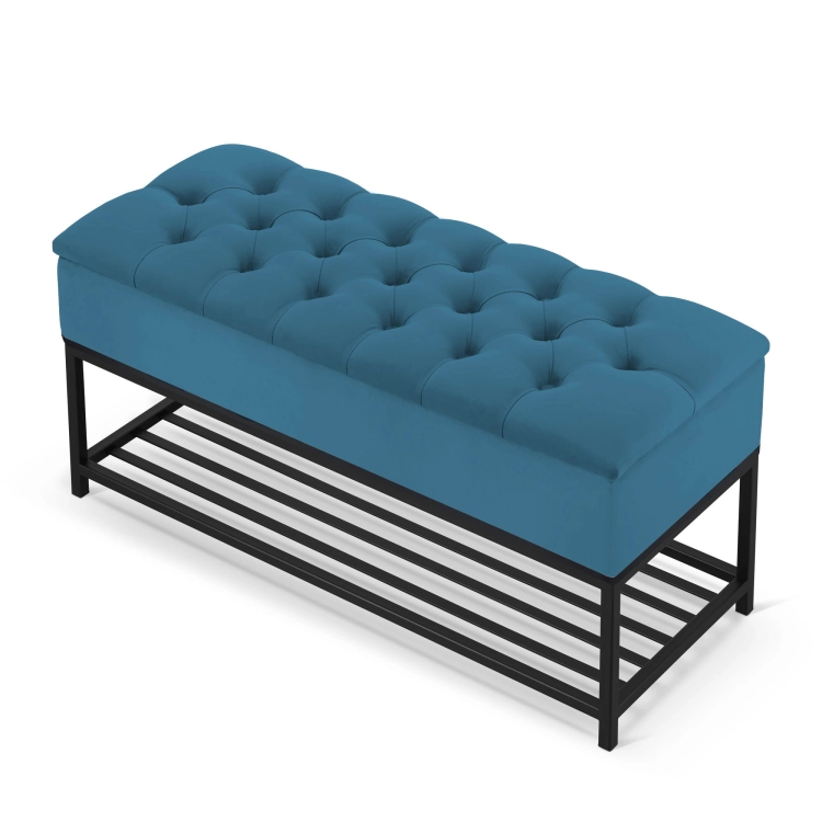 Industrial sea green pouffe with quilting and storage