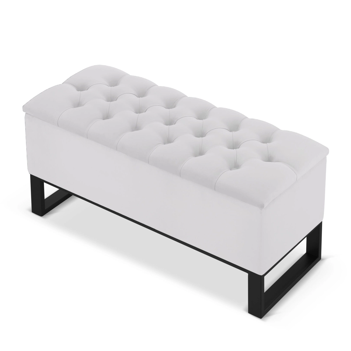Industrial storage pouffe, quilted, with a steel base