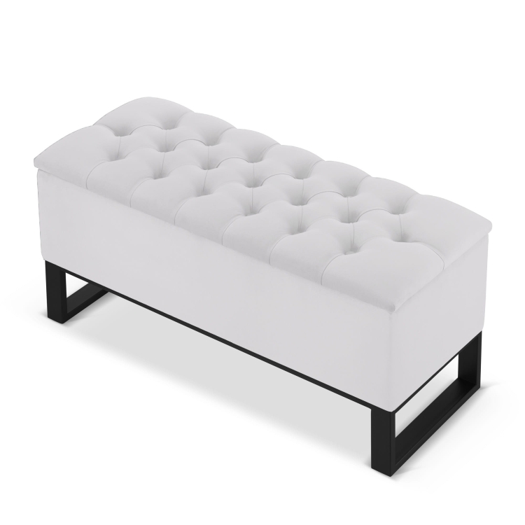 Industrial storage pouffe, quilted, with a steel base