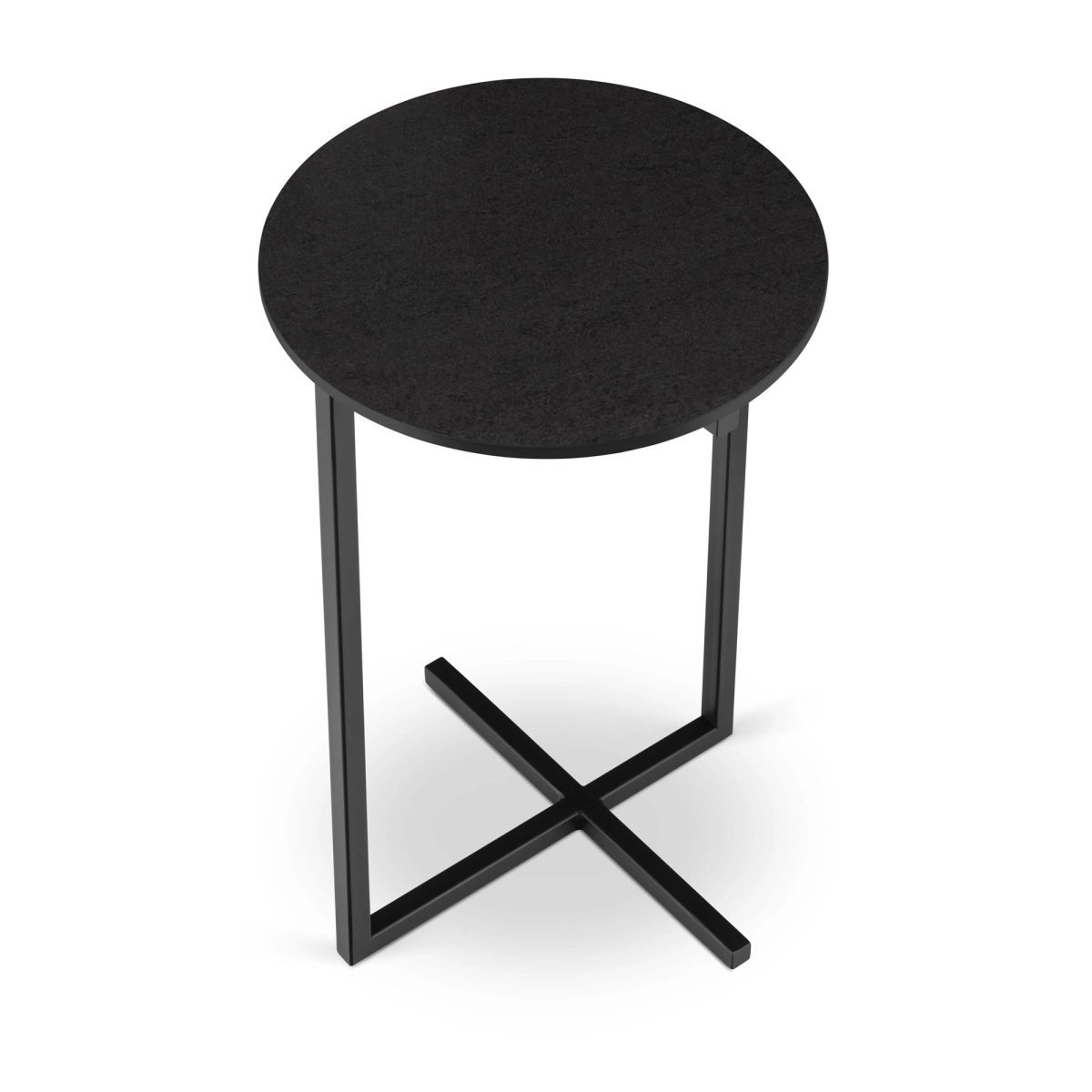 Round black side table with steel base for living room and office