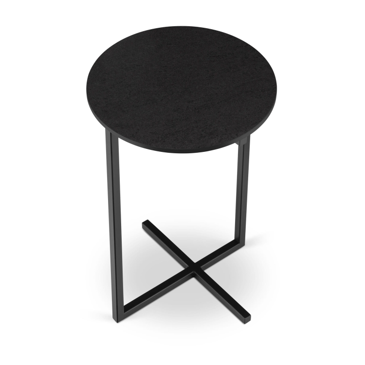 Round black side table with steel base for living room and office