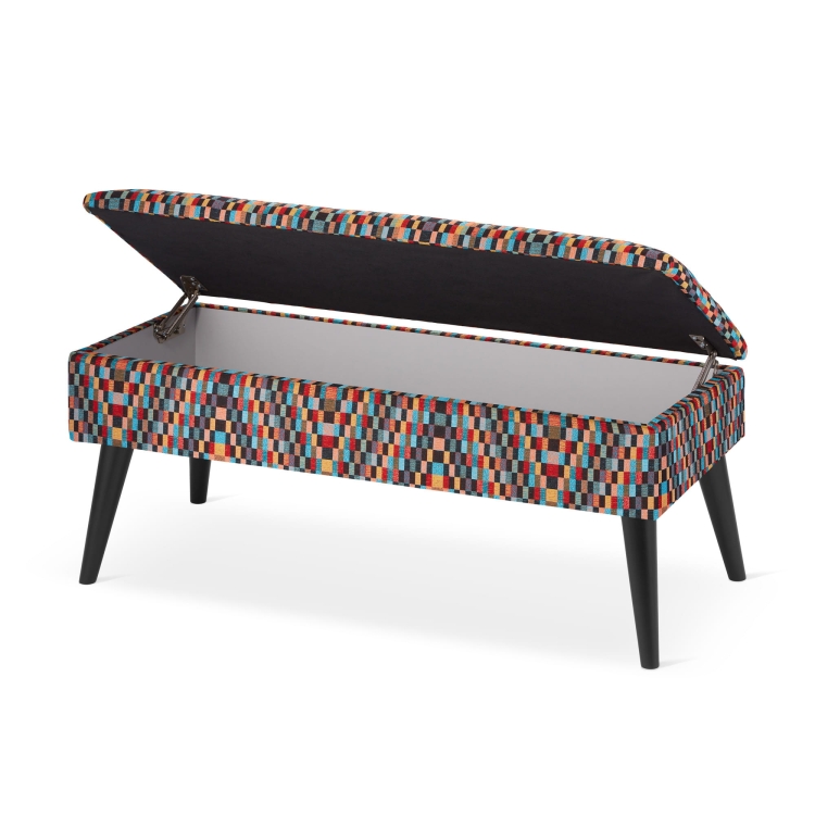 Stylish quilted pouffe with storage in coloured upholstery