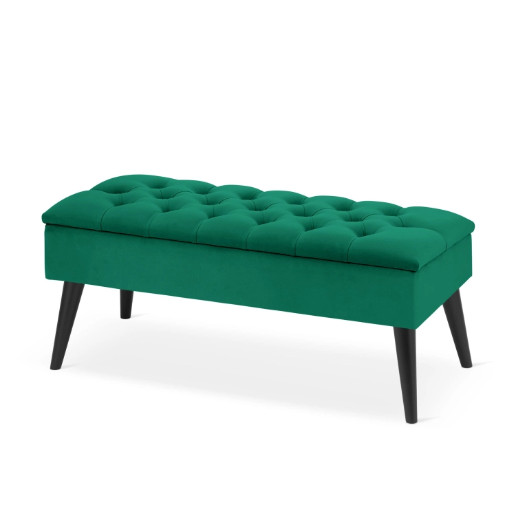 Quilted pouffe with storage in bottle green