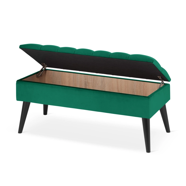 Quilted pouffe in bottle green with storage, elegant and roomy space