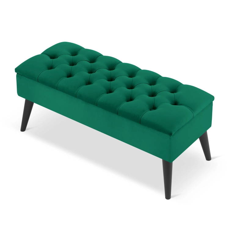 Stylish quilted pouffe in bottle green with storage compartment