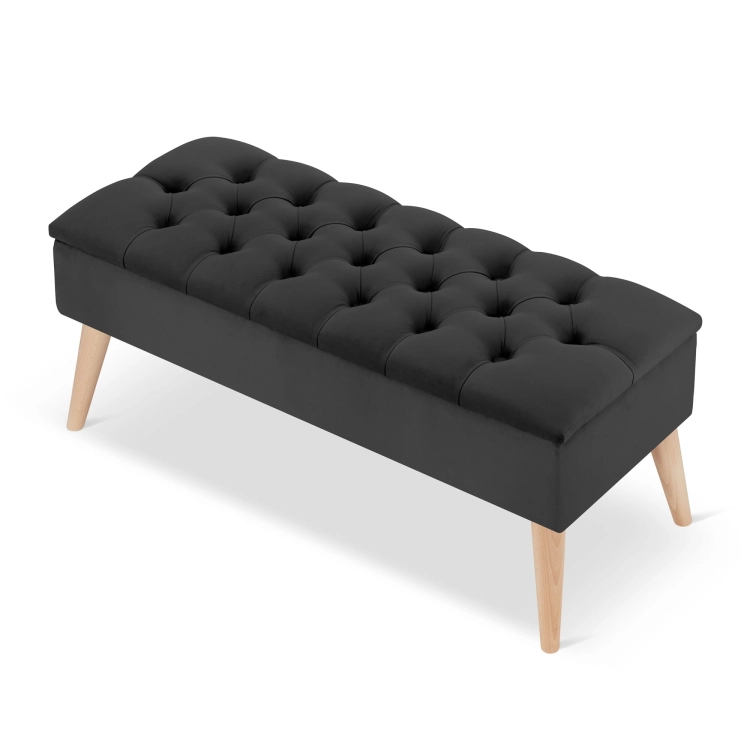 Stylish, tufted graphite retro storage pouf