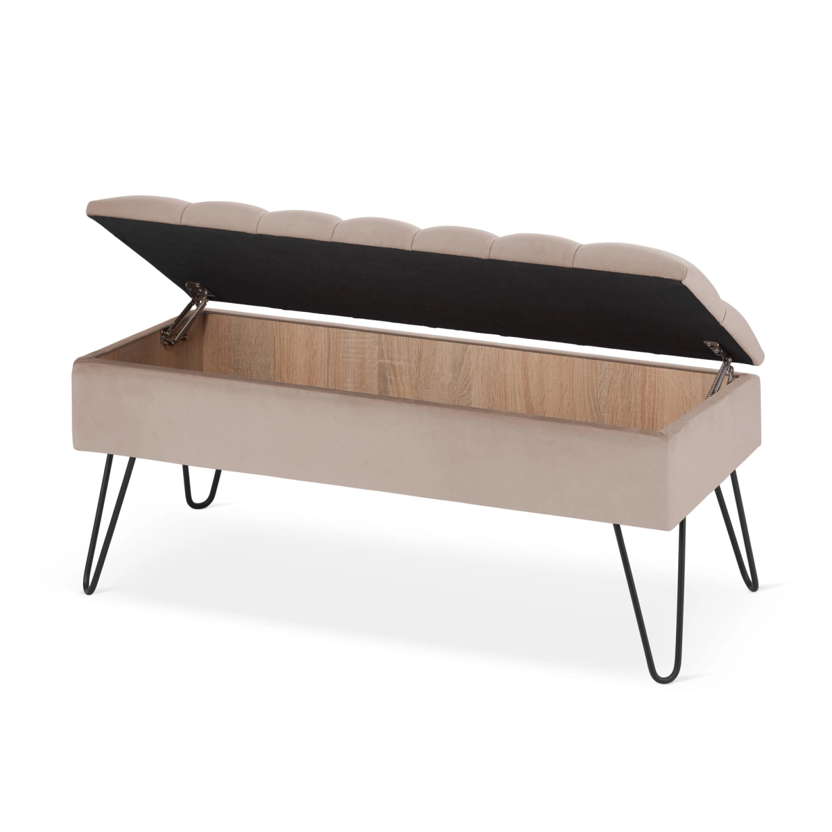 Stylish latte pouffe with storage and pin legs