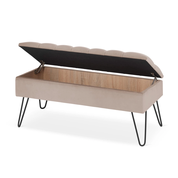 Stylish latte pouffe with storage and pin legs