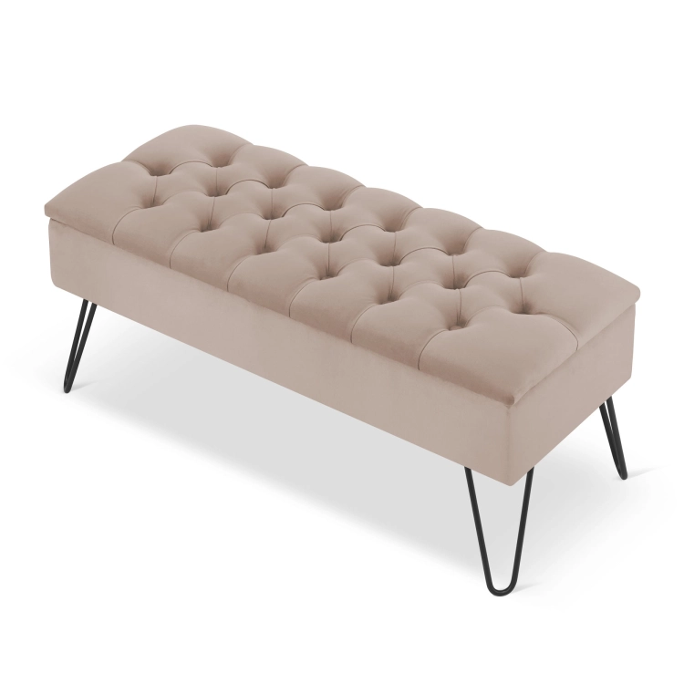 Comfortable quilted latte pouffe with pin legs