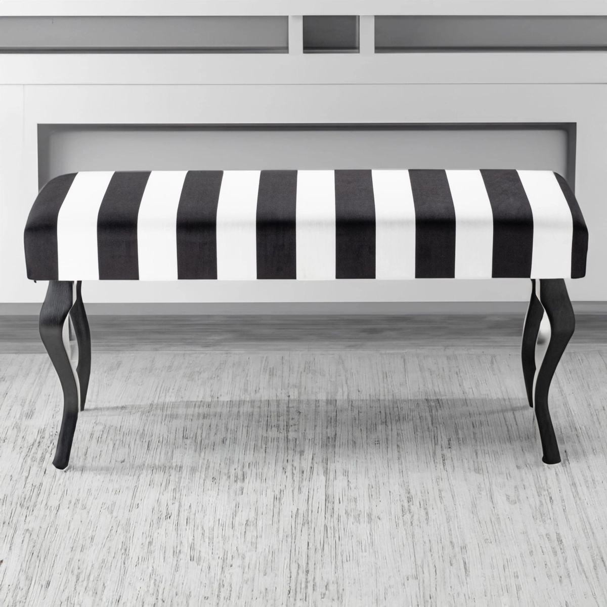 Patterned striped upholstered bench