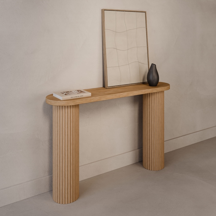 Wooden console table for entrance with fluted legs