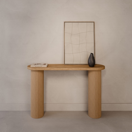 Wooden console table for entrance with fluted legs