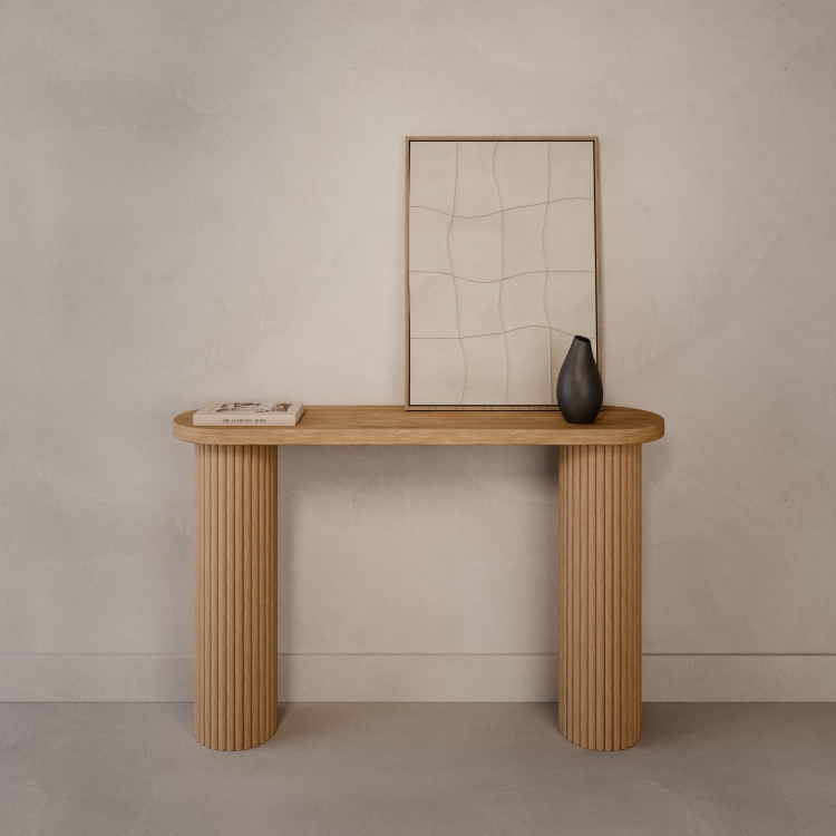Wooden console table for entrance with fluted legs