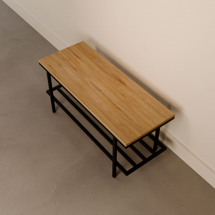Steel bench with wooden top in industrial style