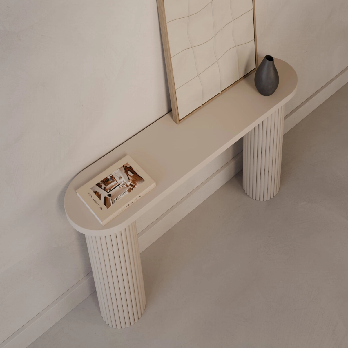 cashmere entrance console with fluted legs