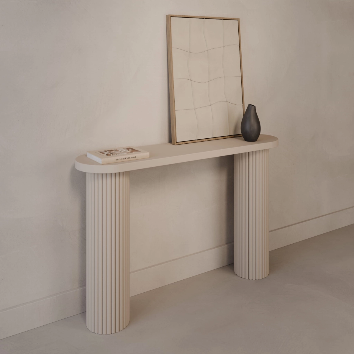 Cashmere console with fluted legs, perfect for the entrance