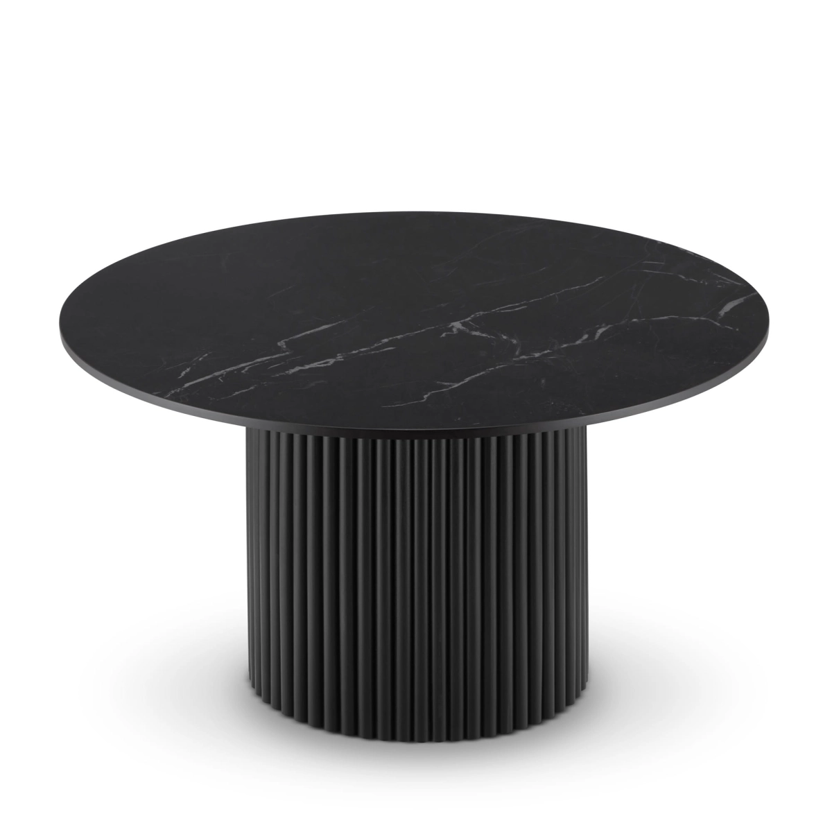 Round black table with stone top
