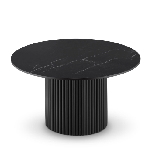 Round black table with stone top