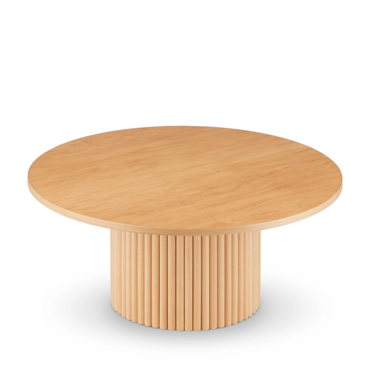 Wooden round coffee table with grooved base