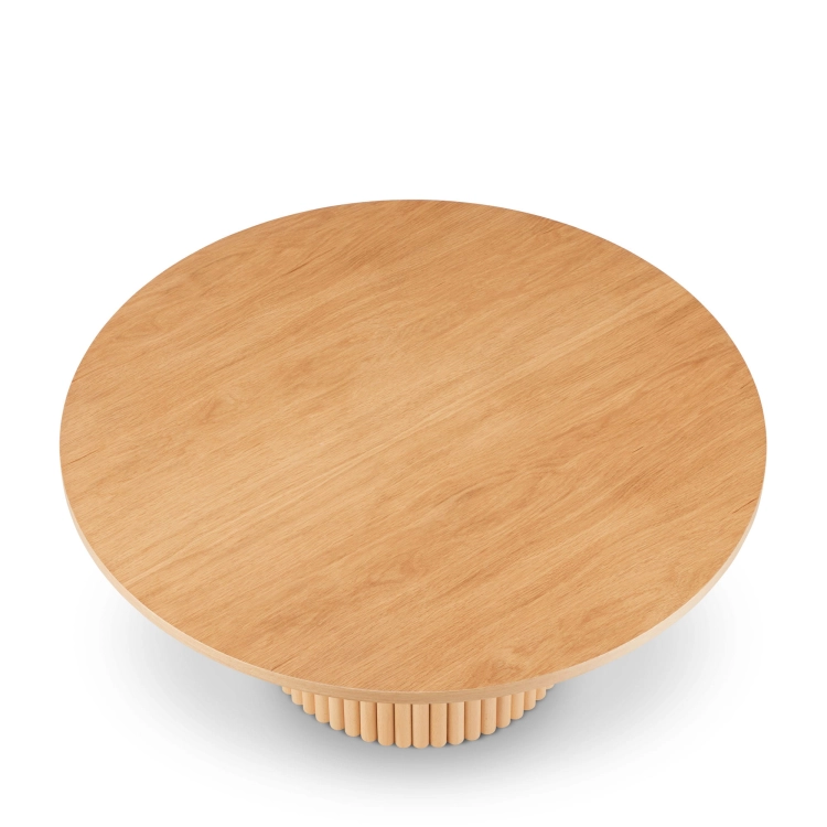 Modern wooden coffee table with a grooved base