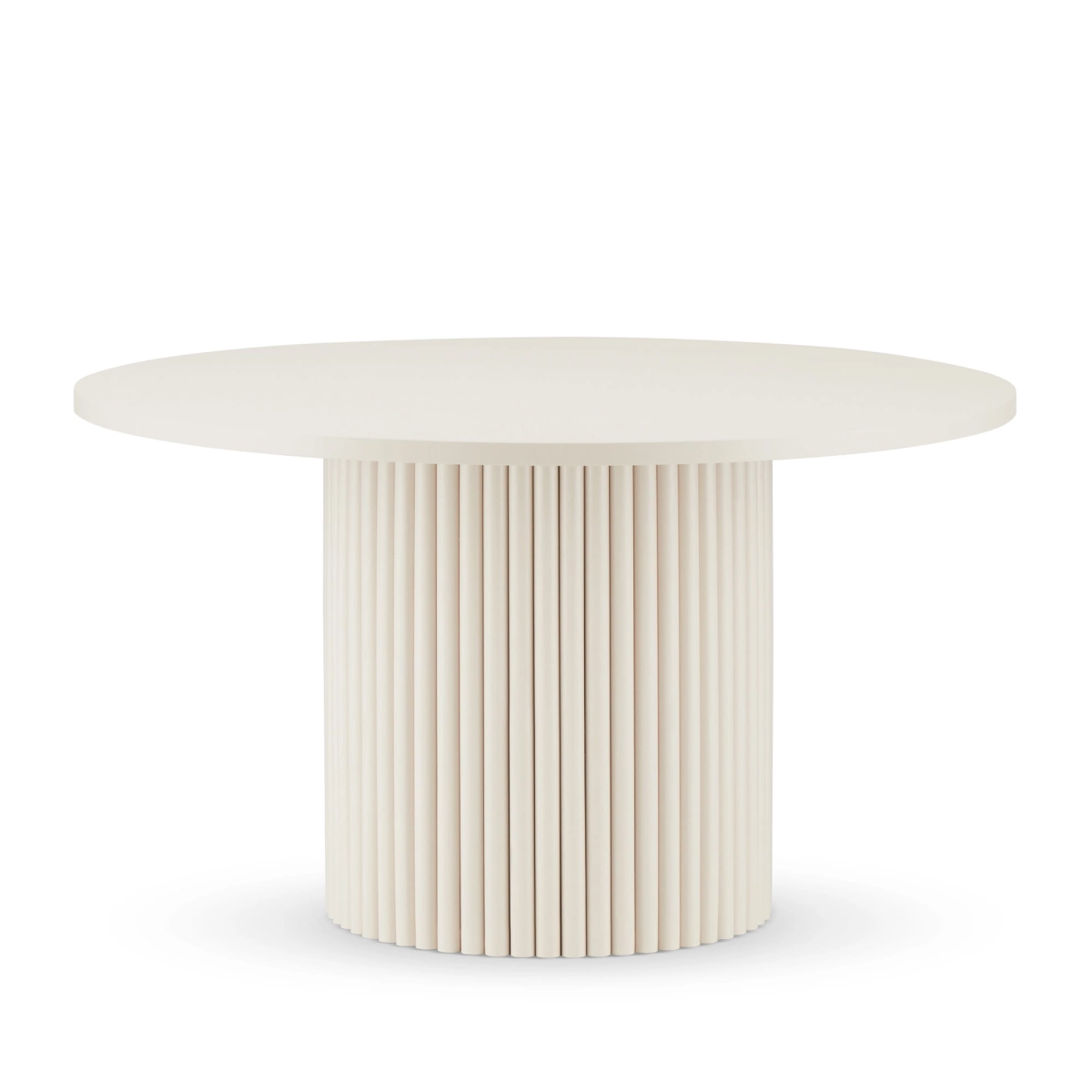 Beige round coffee table with grooved leg