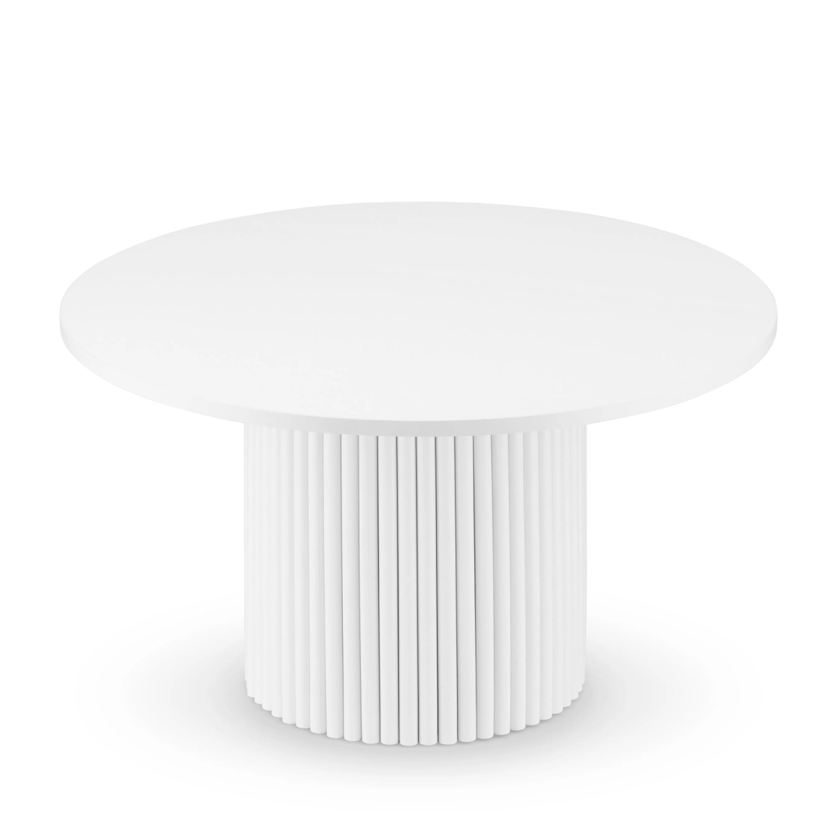 Stylish white coffee table with a round top and grooved leg