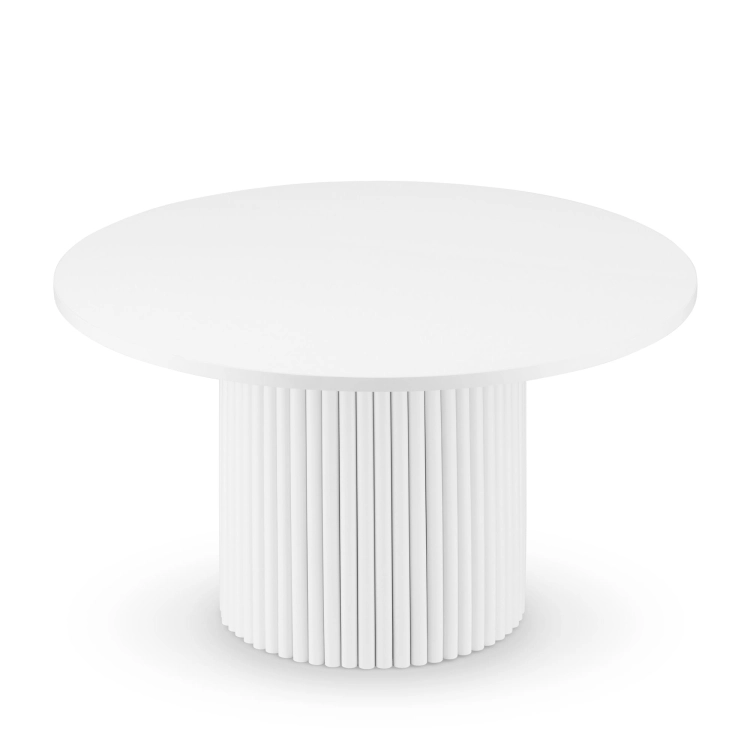 Stylish white coffee table with a round top and grooved leg