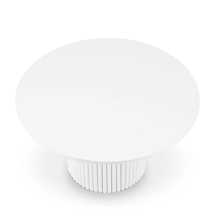 A white round coffee table with a grooved leg, perfect for a modern or classic interior