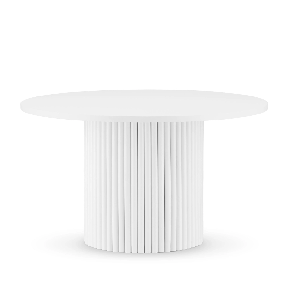 White coffee table with grooved leg and round top