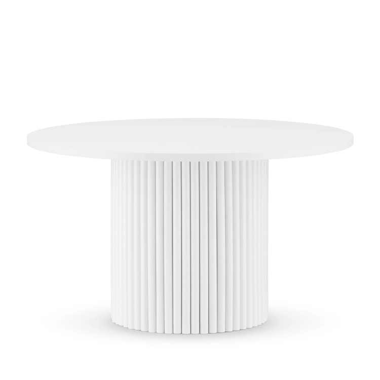 White coffee table with grooved leg and round top
