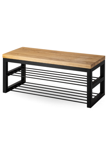 Bank mit Holzplatte und Metallgestell im industriellen Stil