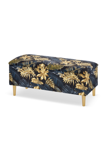black pouffe with storage in gold leaves