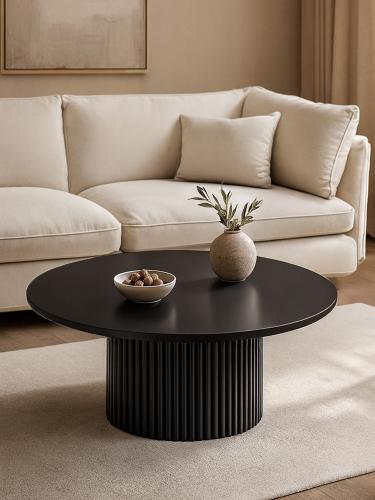 black coffee table with grooved base