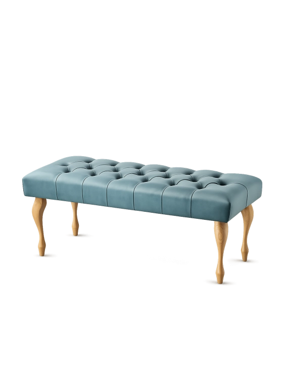 Mint quilted bench with wooden legs