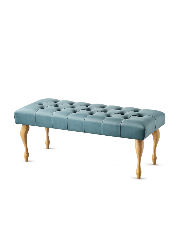 Mint quilted bench with wooden legs