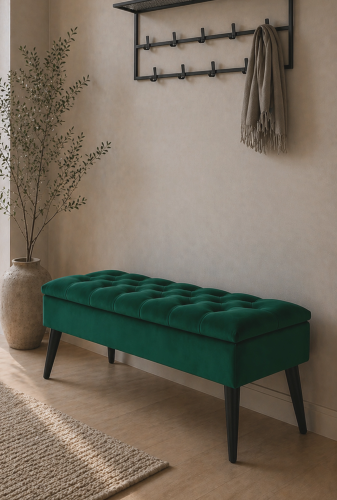 Quilted pouffe with storage in bottle green
