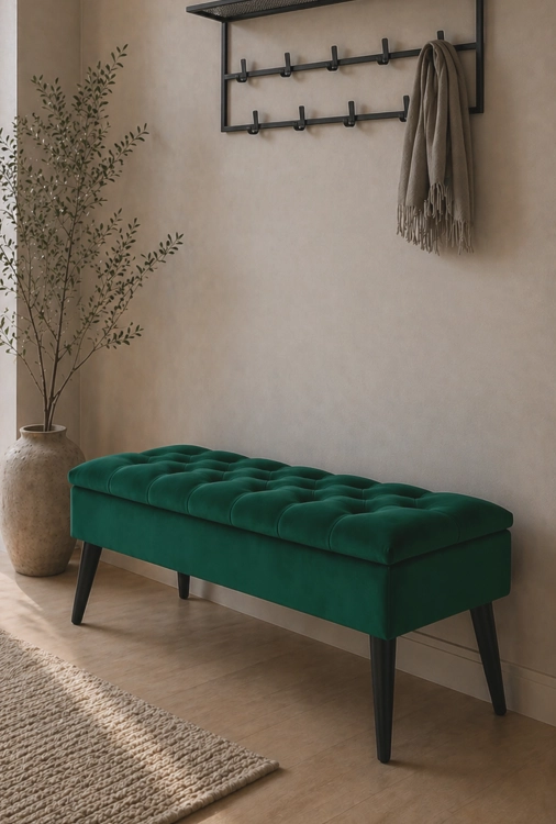 Quilted pouffe with storage in bottle green