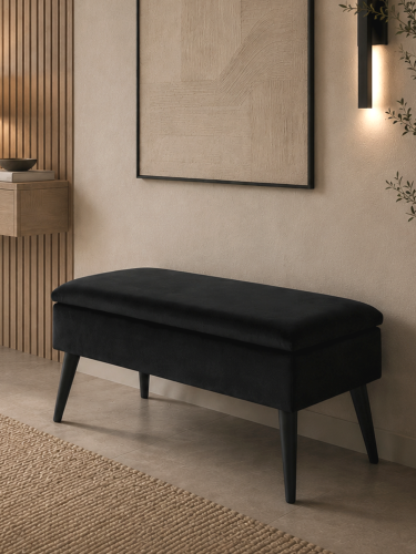 black bench with storage