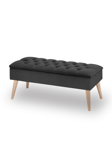 Quilted graphite retro pouf with storage – an elegant and practical piece of furniture for the living room.