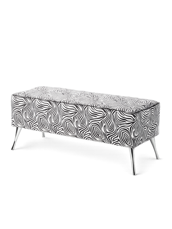 Upholstered bench in a zebra motif, perfect for the hallway
