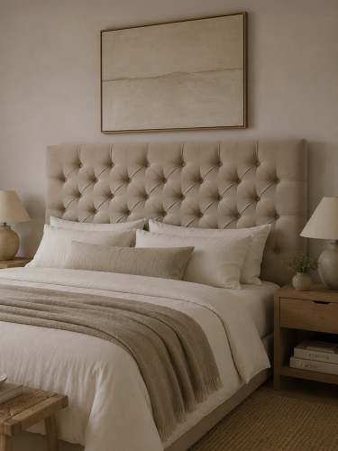 Elegant quilted wall panel in latte colour, subtle and modern design