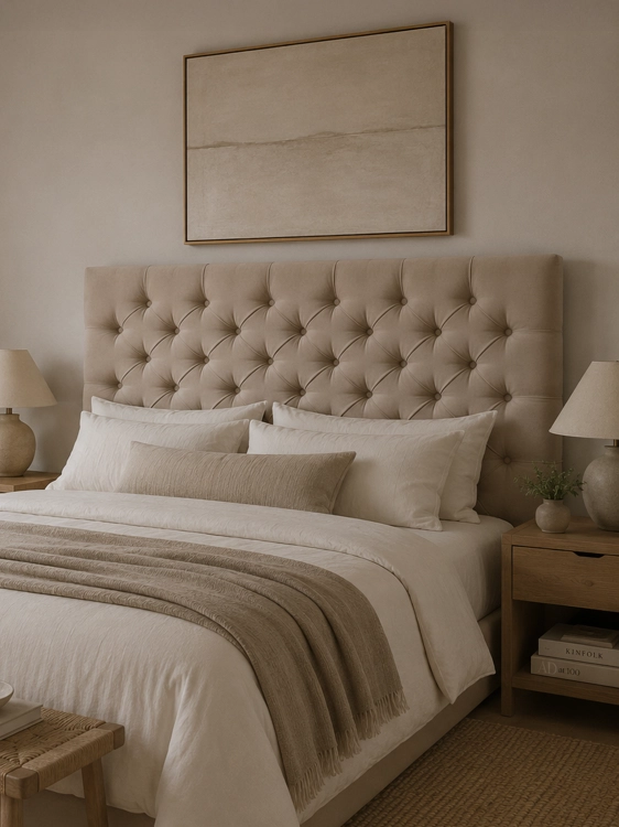 Elegant quilted wall panel in latte colour, subtle and modern design