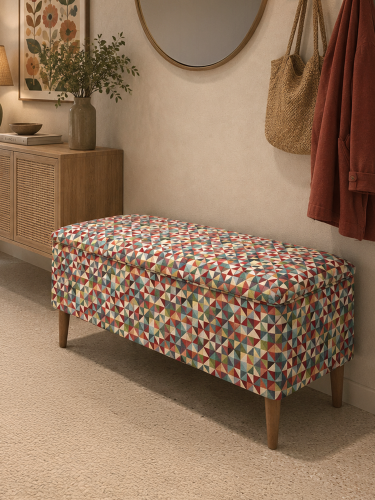 a pouffe with storage in geometric patterns