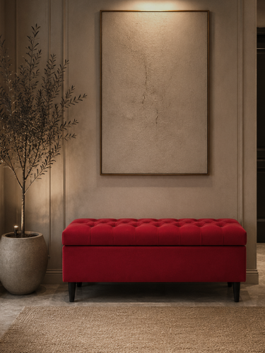 Red quilted opening chest, a stylish and practical piece of storage furniture