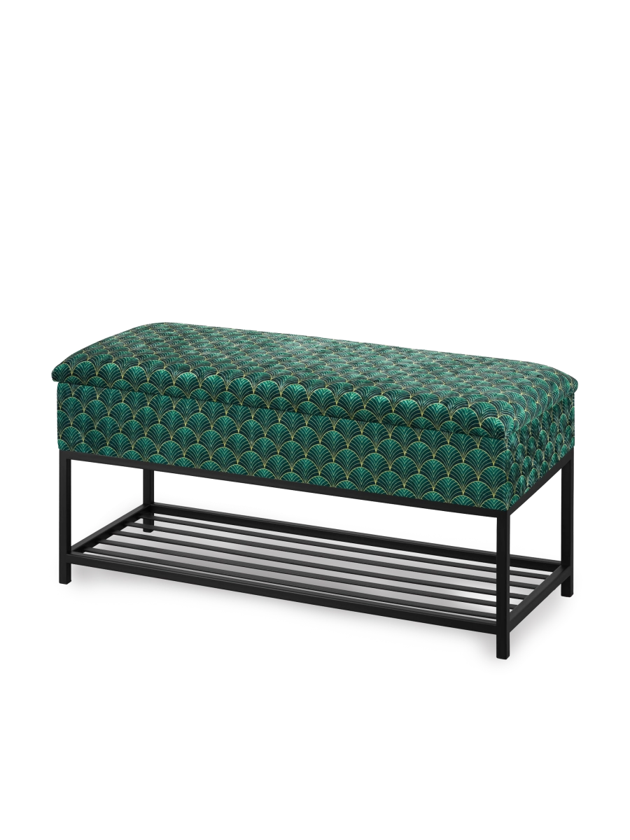 green shoe shelf with seat