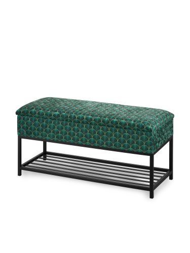 green shoe shelf with seat