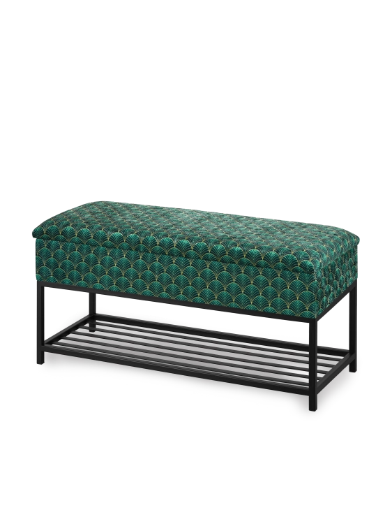 green shoe shelf with seat